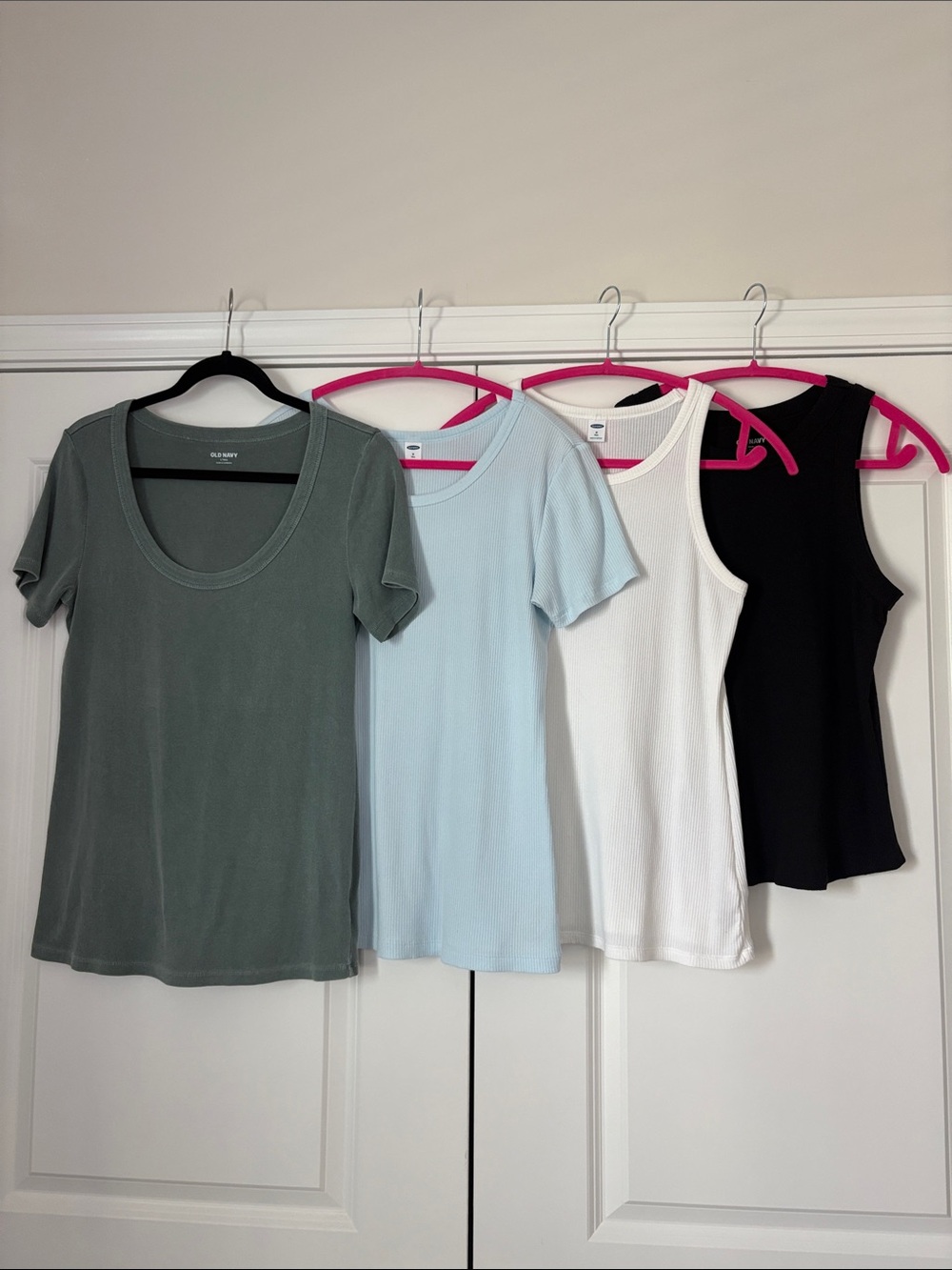 Bundle of Old Navy Scoop Neck & Tank Tee Set - Sage, Light Blue, White, Black